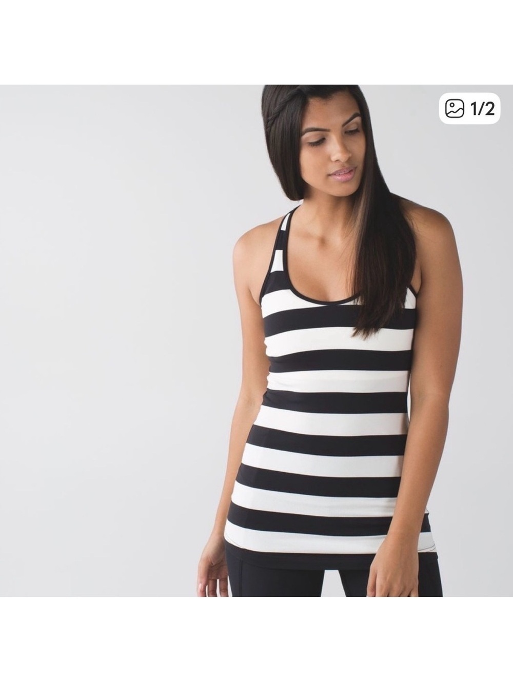 Lululemon Cool Racerback Striped Black & White Tank Top 6 Medium
